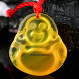 Yellow Agate Buddha Pendant Jadeite Necklace Charm Jewelry Hand-Carved