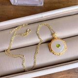 Sterling Silver Gilded Jade Necklace with Safety Buckle Pendant