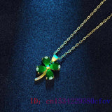 Green Jade Clover Pendant Necklace 925 Silver Chalcedony