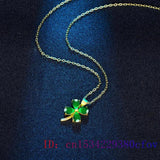 Green Jade Clover Pendant Necklace 925 Silver Chalcedony