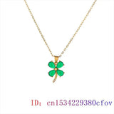 Green Jade Clover Pendant Necklace 925 Silver Chalcedony