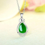 Green Jade Chalcedony Water Drop Pendant Necklace