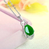 Green Jade Chalcedony Water Drop Pendant Necklace
