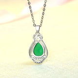 Green Jade Chalcedony Water Drop Pendant Necklace