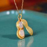 S925 Sterling Silver Gold-Plated Hetian Jade Peanut Pendant Necklace