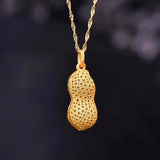 S925 Sterling Silver Gold-Plated Hetian Jade Peanut Pendant Necklace