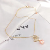 14k Gold-plated Butterfly Necklace with Micro-diamond & Freshwater Pearl