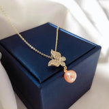 14k Gold-plated Butterfly Necklace with Micro-diamond & Freshwater Pearl
