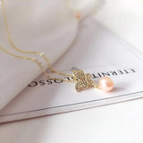 14k Gold-plated Butterfly Necklace with Micro-diamond & Freshwater Pearl