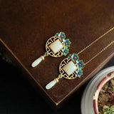 Sterling Silver Gilt Burnt Jade Pendant Necklace