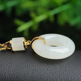 Hetian Jade Safety Buckle Pendant Necklace S925 Sterling Silver Retro Circle