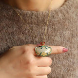 Vintage Hetian Jade Ruyi Pendant Necklace Sterling Silver Ethnic Chinese Style