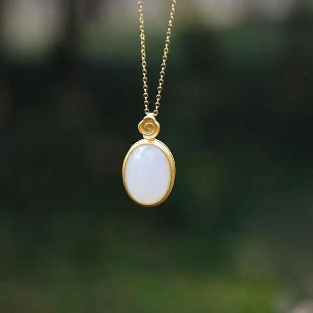 Hetian Jade Pendant S925 Sterling Silver Oval Jade Necklace