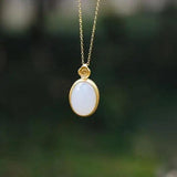 Hetian Jade Pendant S925 Sterling Silver Oval Jade Necklace