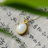 Hetian Jade Pendant S925 Sterling Silver Oval Jade Necklace