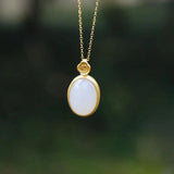 Hetian Jade Pendant S925 Sterling Silver Oval Jade Necklace