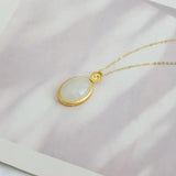 Hetian Jade Pendant S925 Sterling Silver Oval Jade Necklace