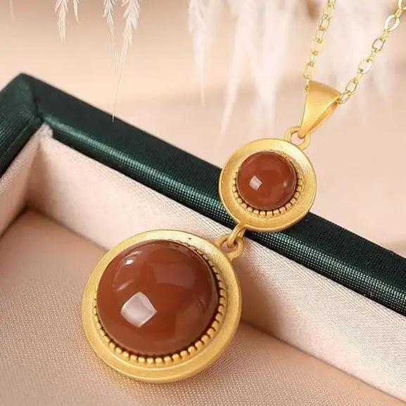 Southern Red Agate Pendant, Sterling Silver Plated, Creative Lady Design