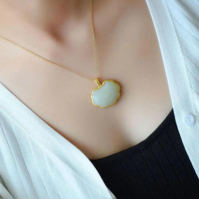Hetian Jade Double-Sided Lock Pendant Dragon Phoenix Luck S925