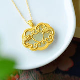 Hetian Jade Double-Sided Lock Pendant Dragon Phoenix Luck S925