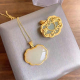 Hetian Jade Double-Sided Lock Pendant Dragon Phoenix Luck S925