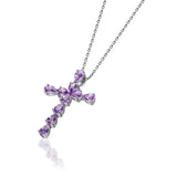 Purple CZ Zircon Cross Choker Necklace 925 Sterling Silver Fine Jewelry