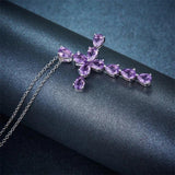 Purple CZ Zircon Cross Choker Necklace 925 Sterling Silver Fine Jewelry