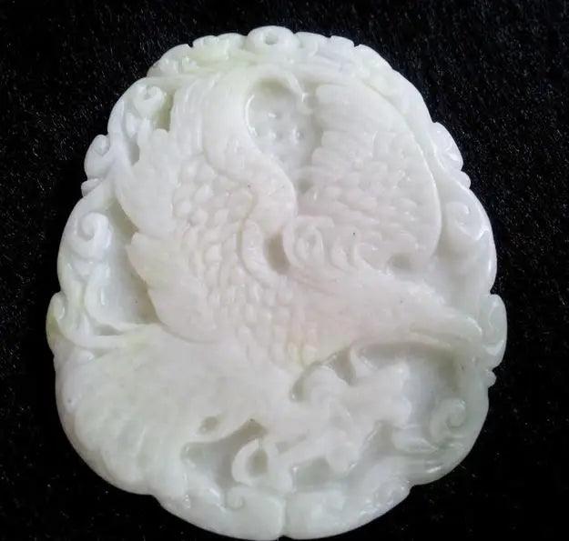Hand-Carved Chinese Lantian Jade Eagle Pendant Necklace