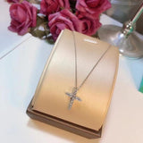 Women's Big Cross Pendant Necklace 925 Silver Zircon Stone Necklace