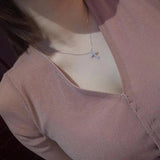 Women's Big Cross Pendant Necklace 925 Silver Zircon Stone Necklace