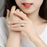 Natural Hetian Jade Rose Ring 925 Sterling Silver for Women