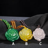 Hand Carved Natural Ice Pink Chalcedony Rose Pendant