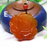 Hand Carved Natural Ice Pink Chalcedony Rose Pendant