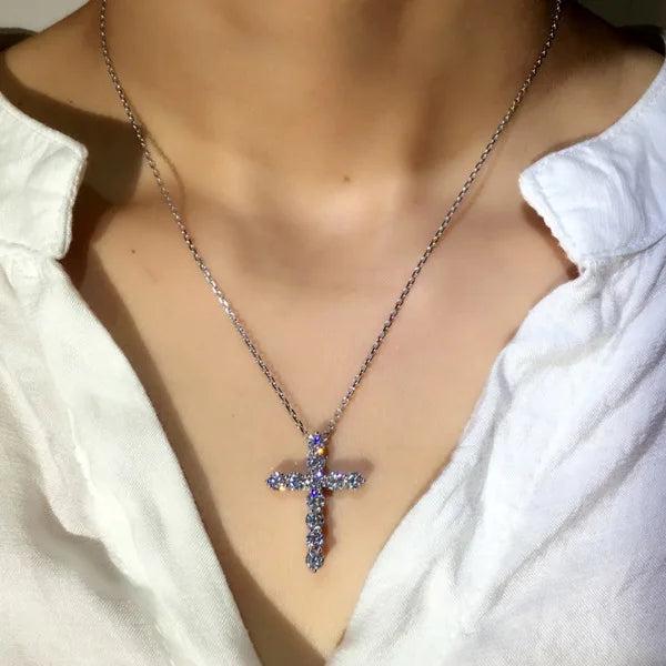 925 Silver Cross Pendant Necklace with Zircon Stone