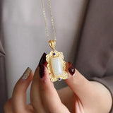 Natural Hetian Jade Lucky Pendant S925 Sterling Silver Women's Inlaid Gilding