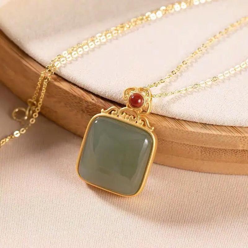 S925 Sterling Silver Hetian Jade Gray Jade Women's Collarbone Necklace