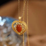 Red Agate Heart-Shaped Necklace for Mom