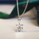 Princess Square CZ Pendant Necklace White Green Yellow Pink Wedding Jewelry