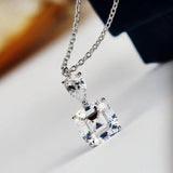 Princess Square CZ Pendant Necklace White Green Yellow Pink Wedding Jewelry