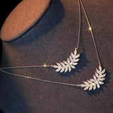 Leaf Pendant Necklace Crystal CZ Wedding Jewelry