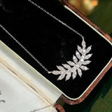 Leaf Pendant Necklace Crystal CZ Wedding Jewelry