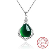 Green Crystal Pendant Necklace 925 Silver Choker Emerald Pendant