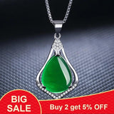 Green Crystal Pendant Necklace 925 Silver Choker Emerald Pendant