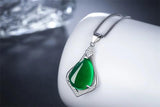Green Crystal Pendant Necklace 925 Silver Choker Emerald Pendant
