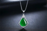Green Crystal Pendant Necklace 925 Silver Choker Emerald Pendant