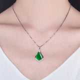 Green Crystal Pendant Necklace 925 Silver Choker Emerald Pendant