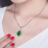 Green Crystal Pendant Necklace 925 Silver Choker Emerald Pendant