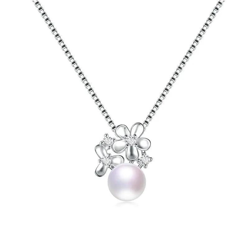 925 Silver Flower Pendant Freshwater Pearl Necklace