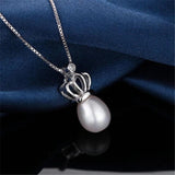925 Silver Crown Pendant Necklace with Natural Freshwater Pearl