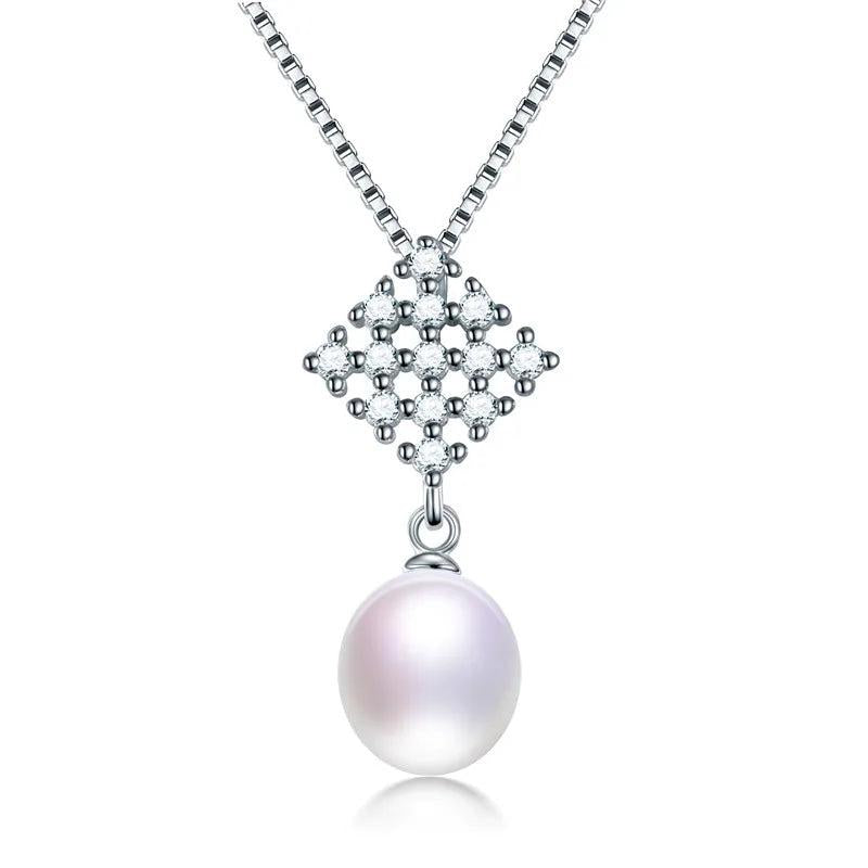 Freshwater Oval Pearl Necklace 925 Silver with Zircon Pendant